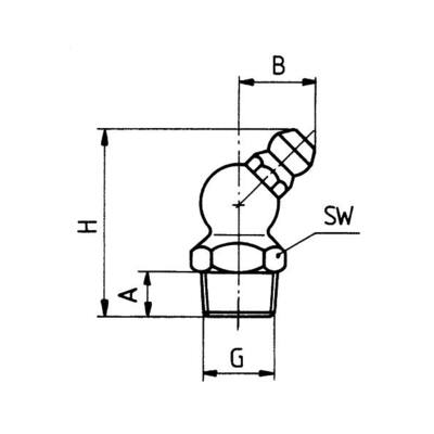 Hydraulik Schmiernippel H2 M 6 x 1,0, SW 9, DIN 71412, Form B - 45°, Stahl verzinkt